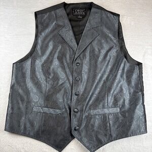Cody James Gray Paisley 5 Button Welt Pocket Point Peak Lapel Tuxedo Vest L 44R